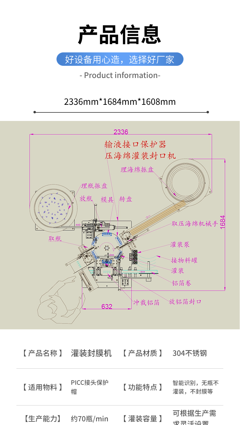 PICC pre installed alcohol connector protective cap production equipment infusion connector protector filling and sealing film integrated machine