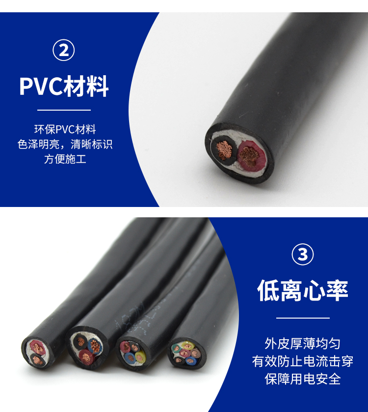 National standard oxygen free copper three core power supply sheath flexible cable RVV3 * 0.5 0.75 1.0 1.5 2.5 square meters