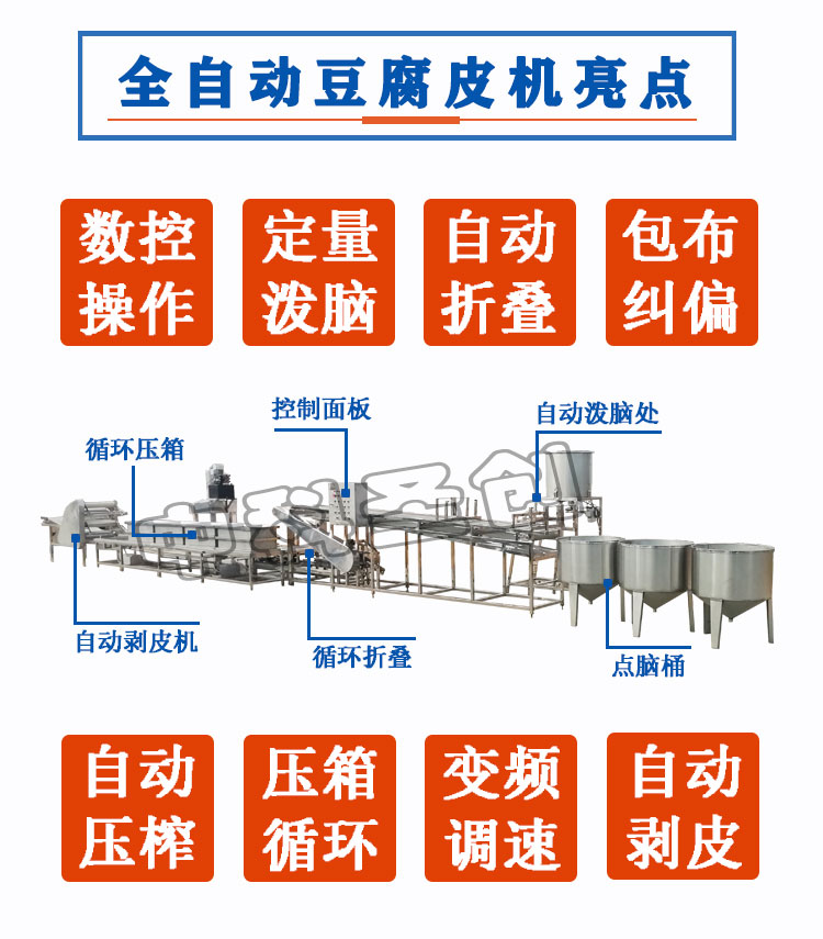 Installation of a large and fully automatic tofu skin production line with a thousand pieces of tofu machine equipment and a complete set of mechanical packages for a bean product factory