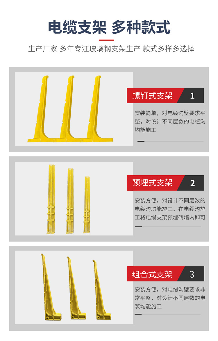 Fiberglass cable support, cable trench support, pre embedded composite power grid, screw type combination type