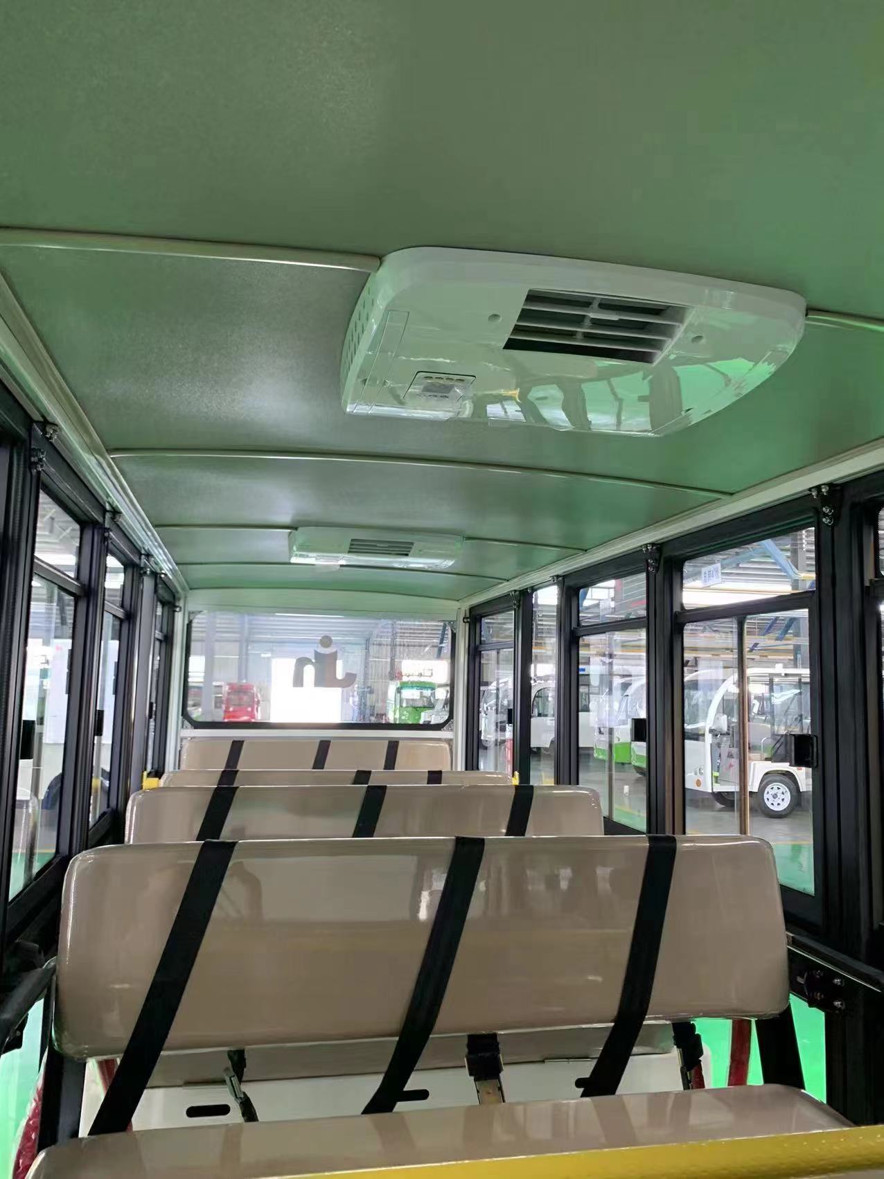 Double air-conditioned electric sightseeing bus, 14 seats, totally enclosed, cold wind sightseeing bus in summer, bipolar Tour bus service in winter and summer