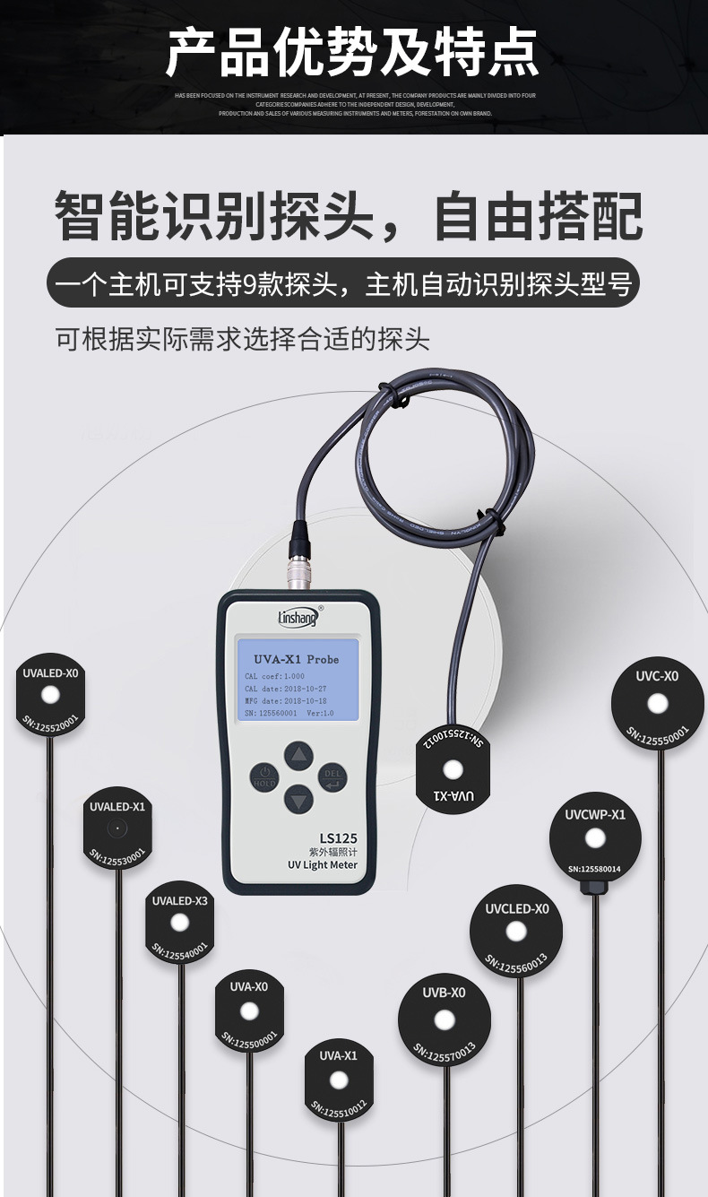 LS125 UV energy meter, UV intensity meter, multi-channel UVC ultraviolet detection instrument, UV-A radiation meter