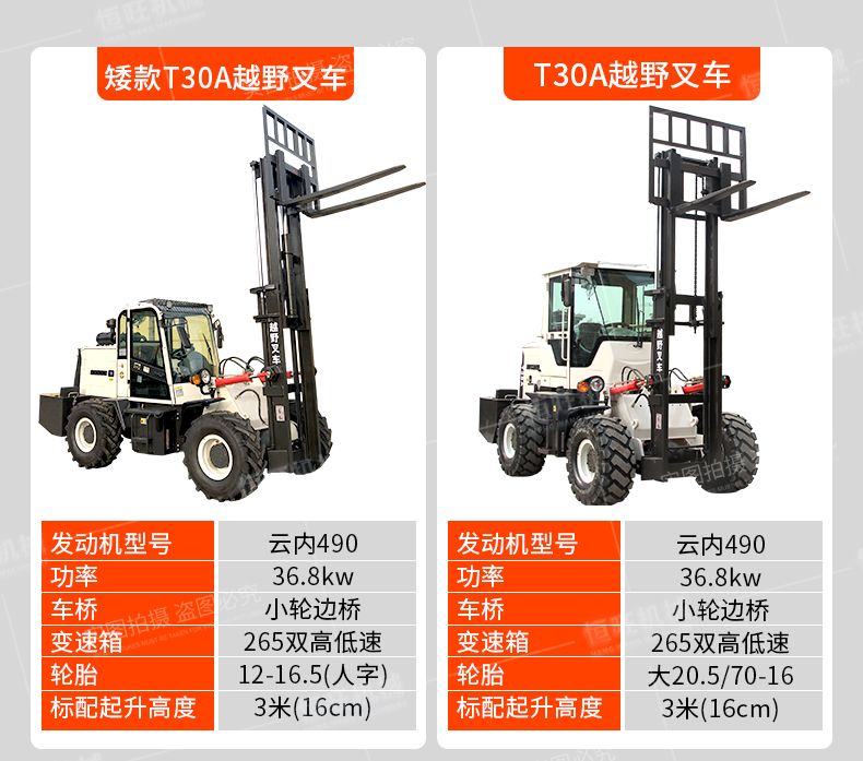 Shovel loading and unloading, multi-purpose internal combustion type off-road forklift with side moving tilting bucket, hydraulic handling and stacking truck