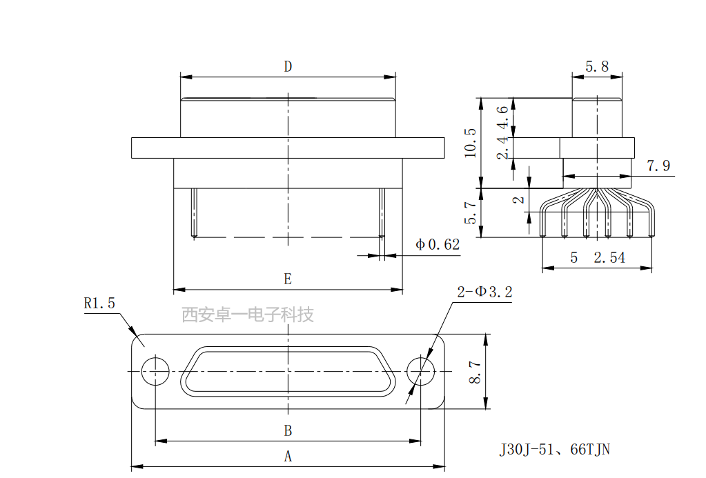 Zhuoyi ZY micro rectangular electrical connector 66 core J30J-66ZKN aerospace socket, with customizable wire length