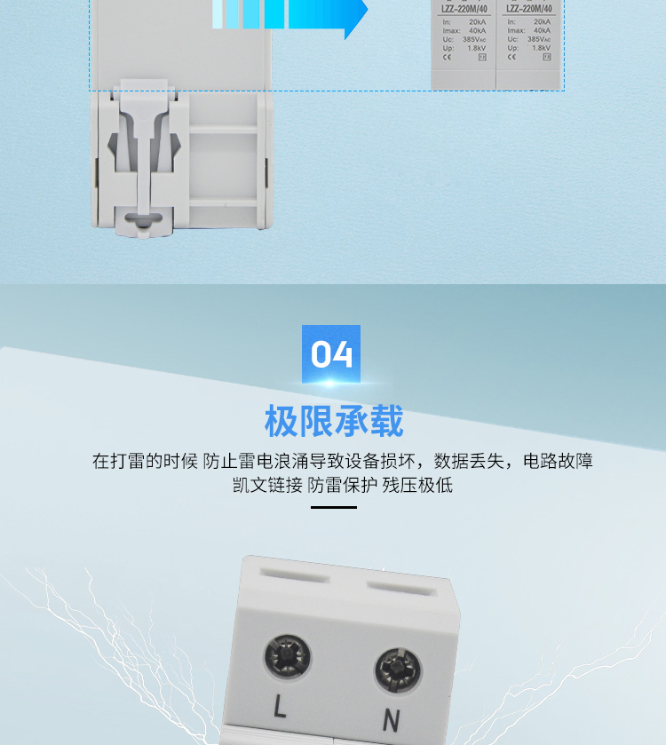 Lightning arrester LZZ-220M/40 distribution box 2P surge protector for Leizhenzi 220V power supply