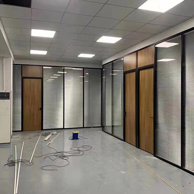 Office partition aluminum alloy hollow shutter single double glass movable soundproof room, office building mobile glass partition wall