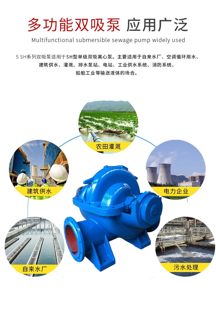 SH, S double suction pump manufacturer, large flow circulating pump, single stage centrifugal pump, high head farmland irrigation pump lift