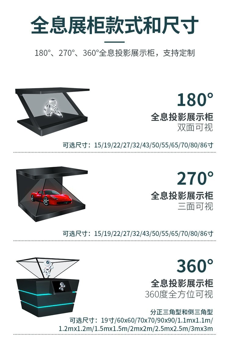 Naked eye 3D holographic projection display cabinet 360 degree three-dimensional pyramid phantom imaging display cabinet interactive transparency