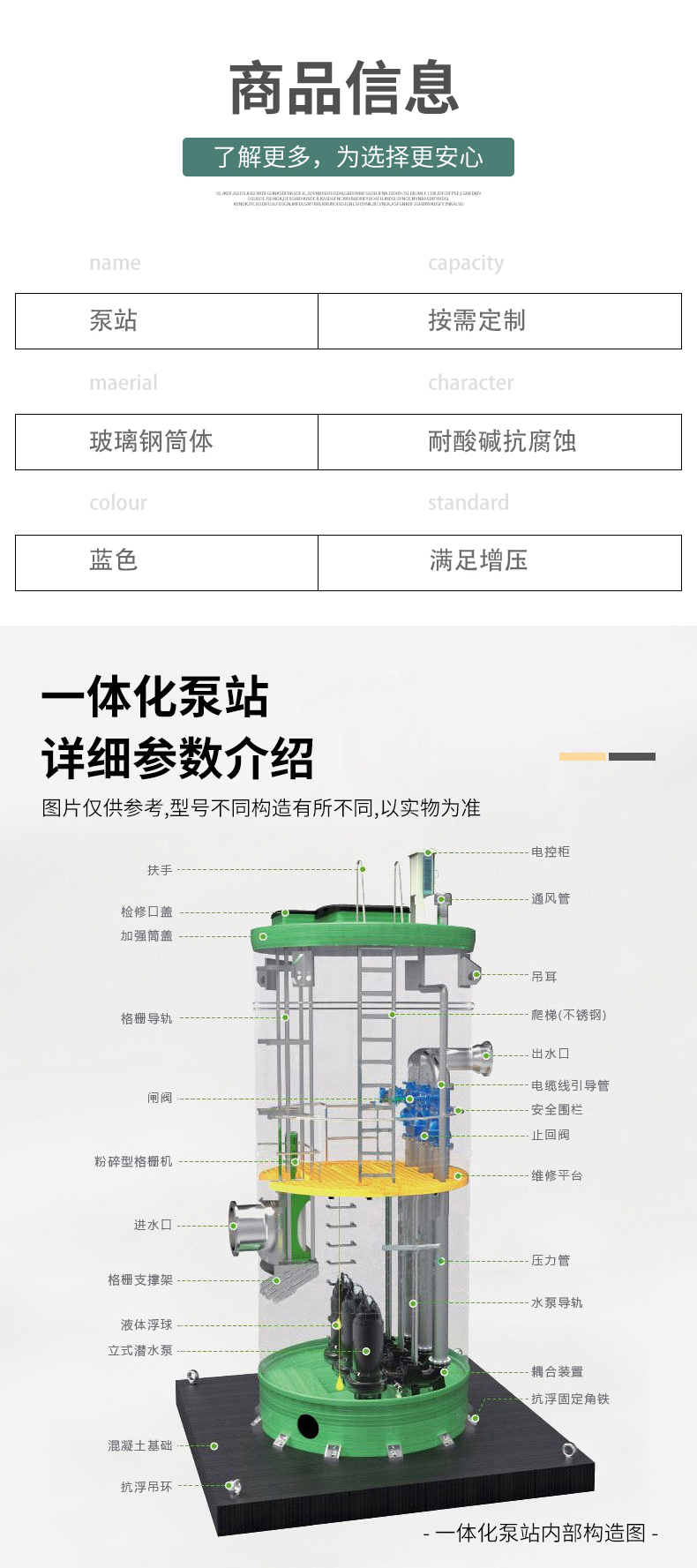 Suqian sewage treatment lifting pump station manufacturer has low noise, GRP fiberglass cylinder body does not crack