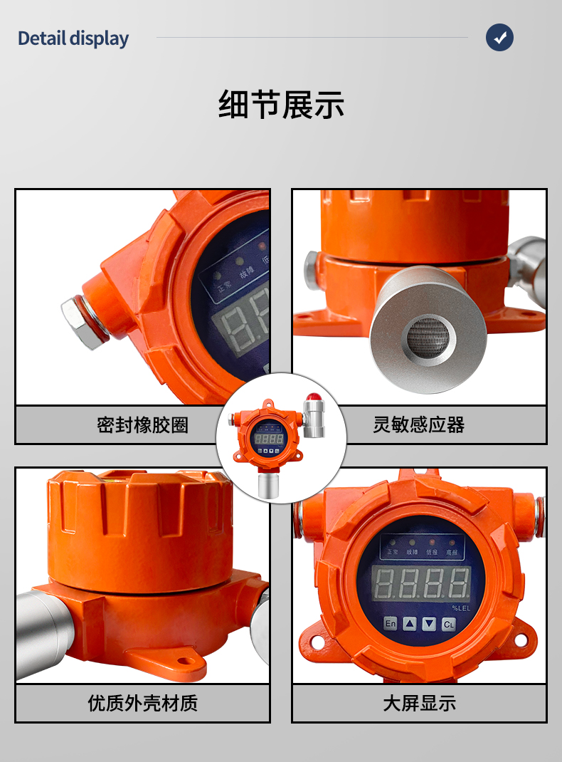 Fixed combustible gas detector for industrial and commercial use - Natural gas, gas, liquefied gas leakage audible and visual alarm