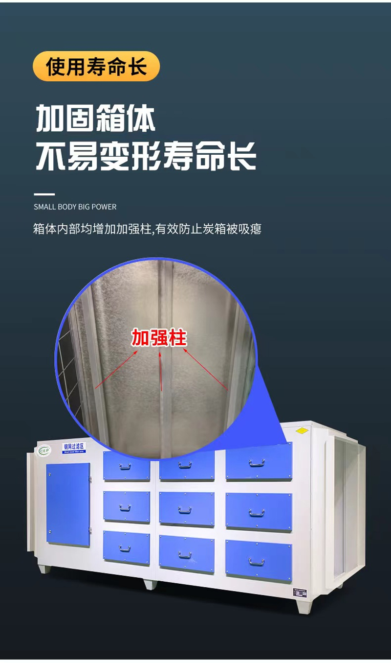 Activated carbon box secondary honeycomb purification, filtration, odor removal and adsorption device Industrial paint mist PP stainless steel integrated machine