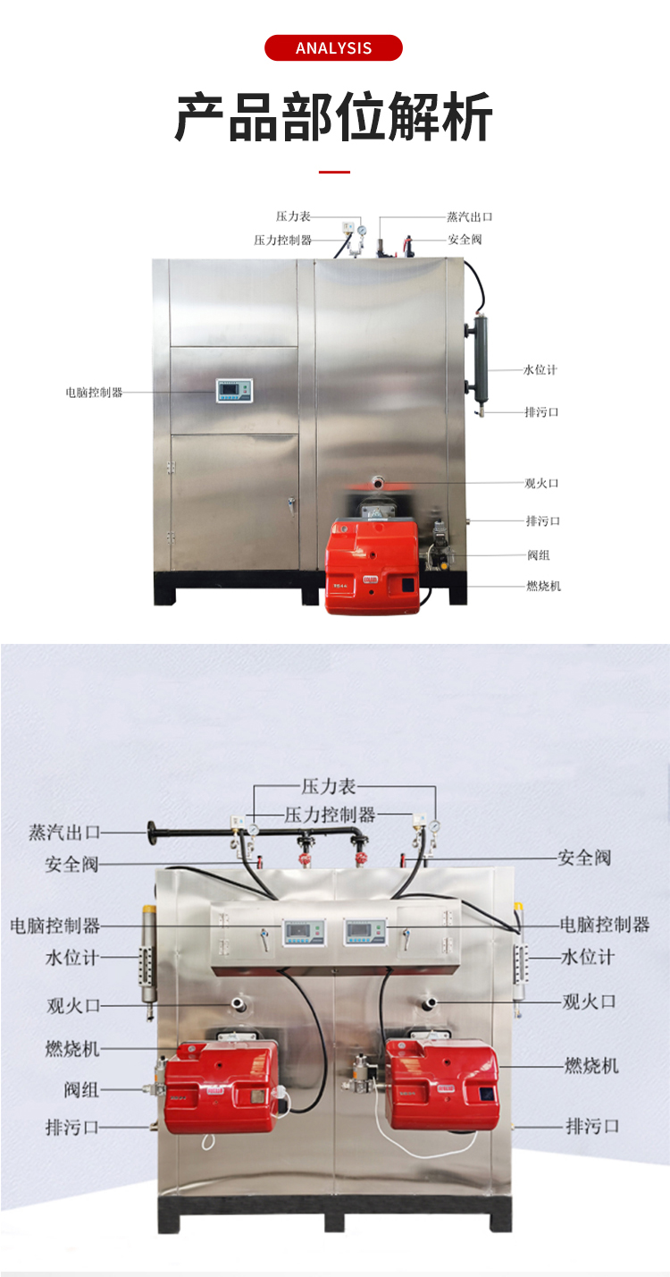 Oil and gas 1500KG steam generator Full automatic heating boiler Integrated food machinery Steam engine