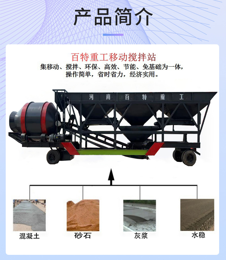 Baite Heavy Industry's mobile foundation free concrete drum mixing station can be customized