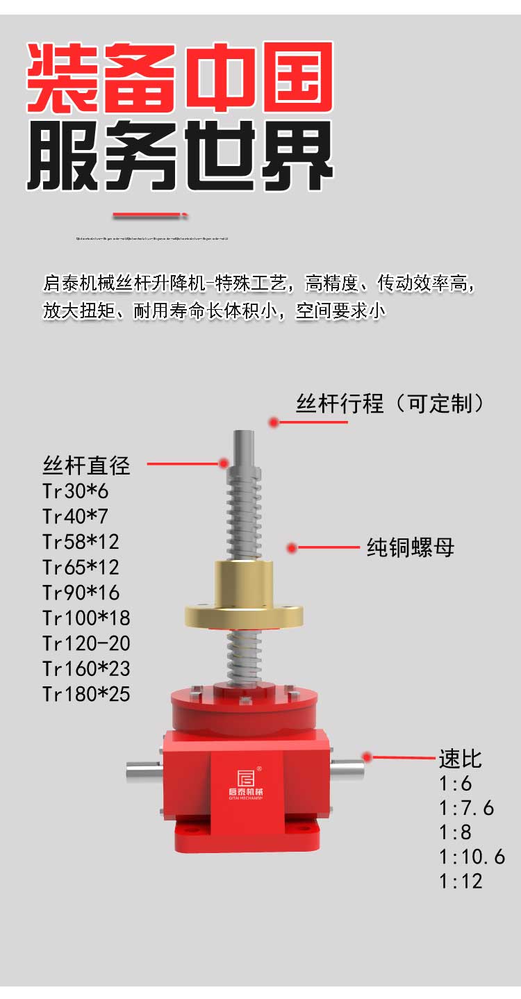 Qitai Machinery JWM025 Small Screw Elevator Spiral Trapezoidal Hand Screw Reducer Customized