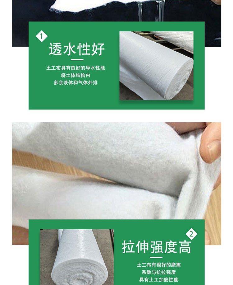 Road maintenance engineering cloth, high-temperature resistant short fiber geotextile, polypropylene polyester needle punched white cloth, long filament flame retardant