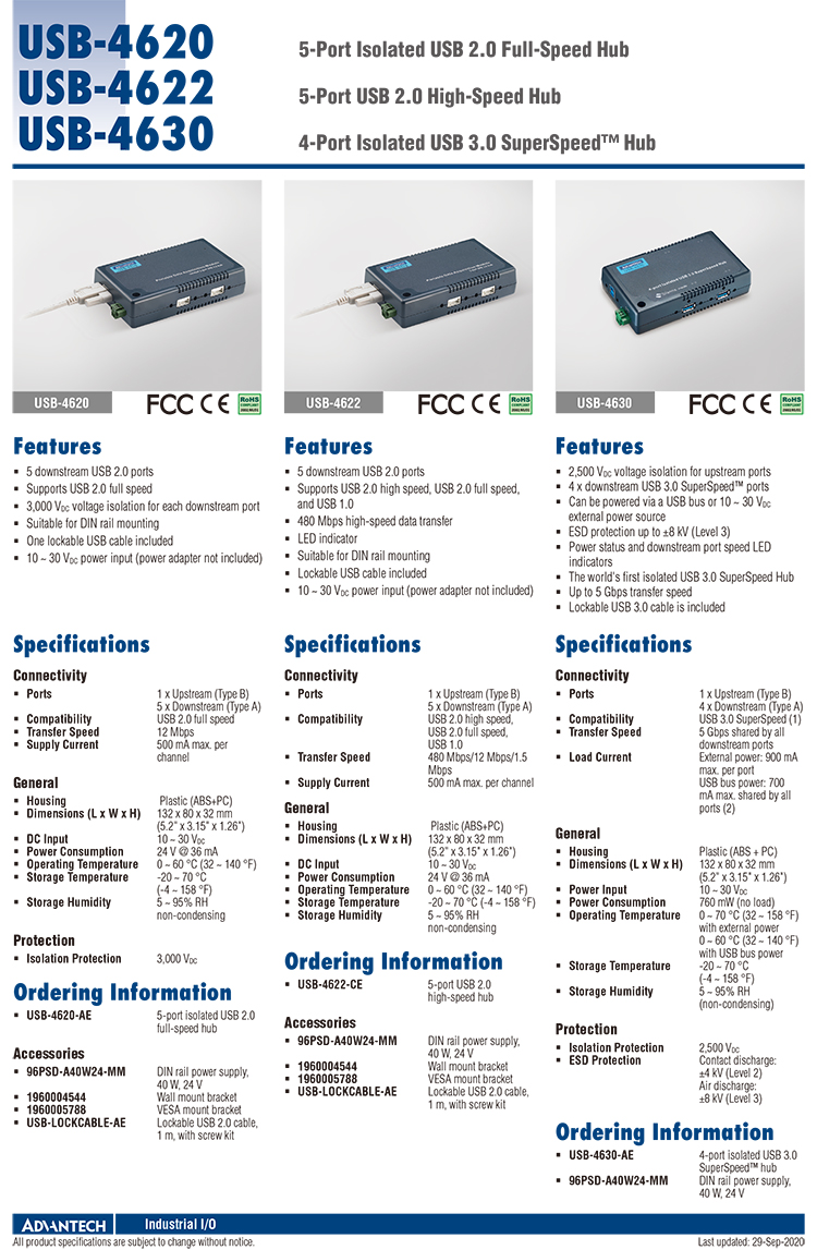 Advantech module USB-4630 4-port isolated USB3.0 ultra high speed hub HUB expansion interface