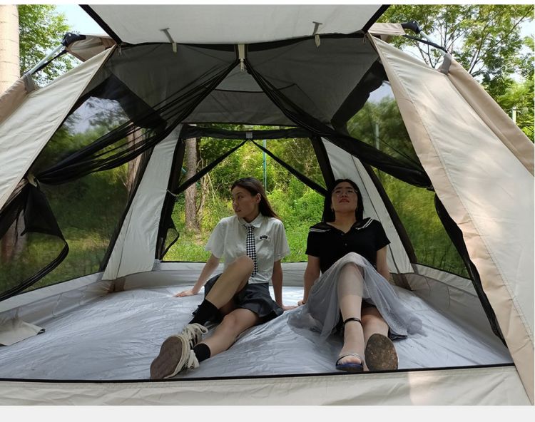 Jingcheng Beige Tourism Tent with Ventilation Screen Windows on All Sides, Waterproof, Sunscreen, and Mosquito Isolation for Easy Storage