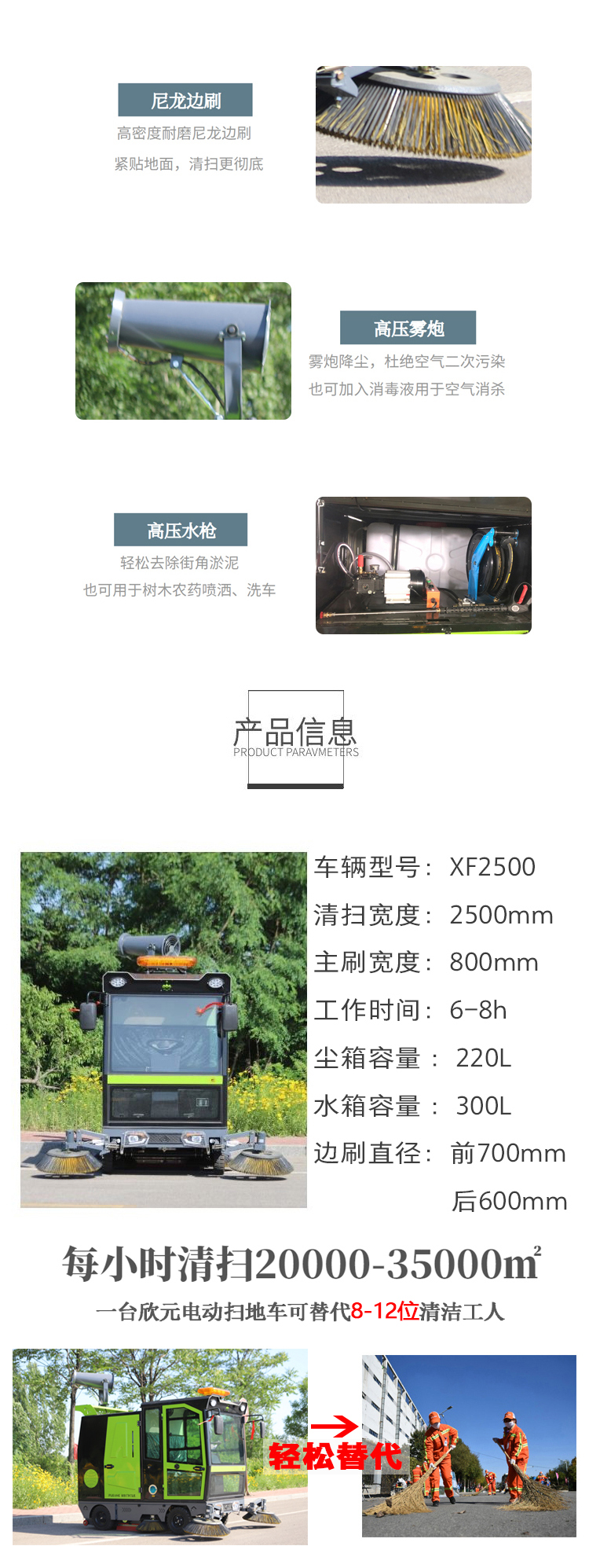 XF2500 Electric Sweeper Four Wheel Drive Road Sweeper Factory Workshop Garbage Cleaning Vehicle