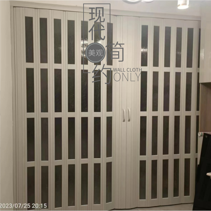 PVC folding door, concealed door for shops, kitchen, bathroom partition, nail free punching, gas acceptance, expansion door