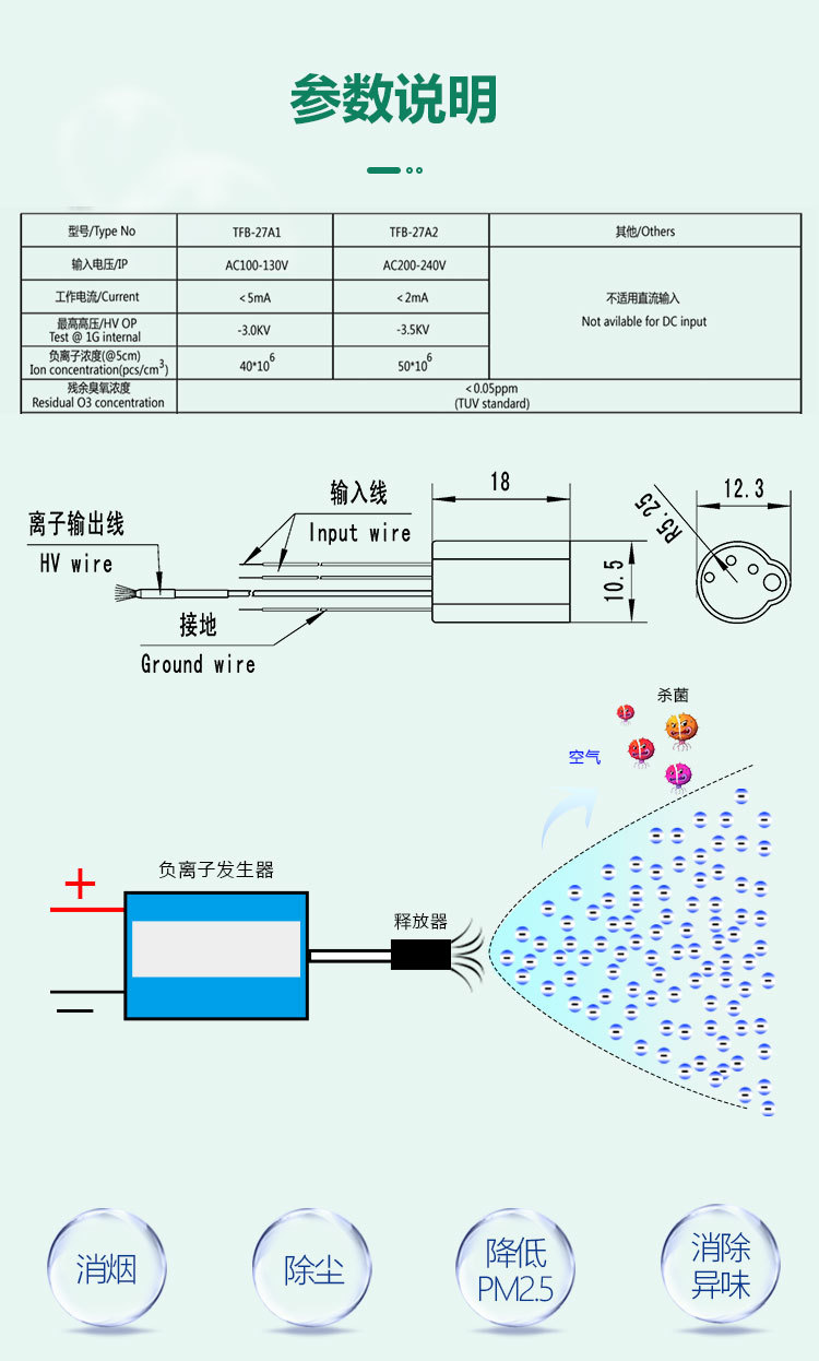 Chuangpu Source Factory Hair Dryer Mini Ion Module Negative Ion Generator Accessories TFB-Y27