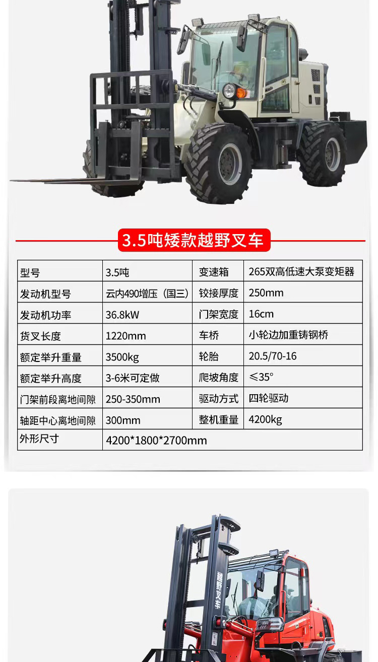 GN30 short 3 ton off-road forklift, four-wheel drive multifunctional integrated stacker truck, widely used in China