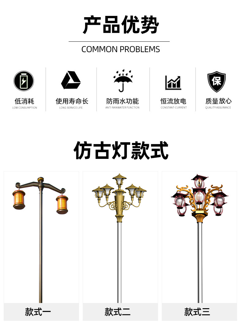 Customized installation of LED antique lights for urban characteristic street lights in courtyard landscape lights and garden communities