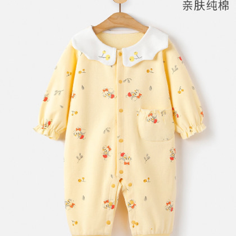 Angel Mouse Baby Bodysuit Spring and Autumn Pure Cotton Baby Clothes with Full Open Button on the Back Newborn Romper Creeper