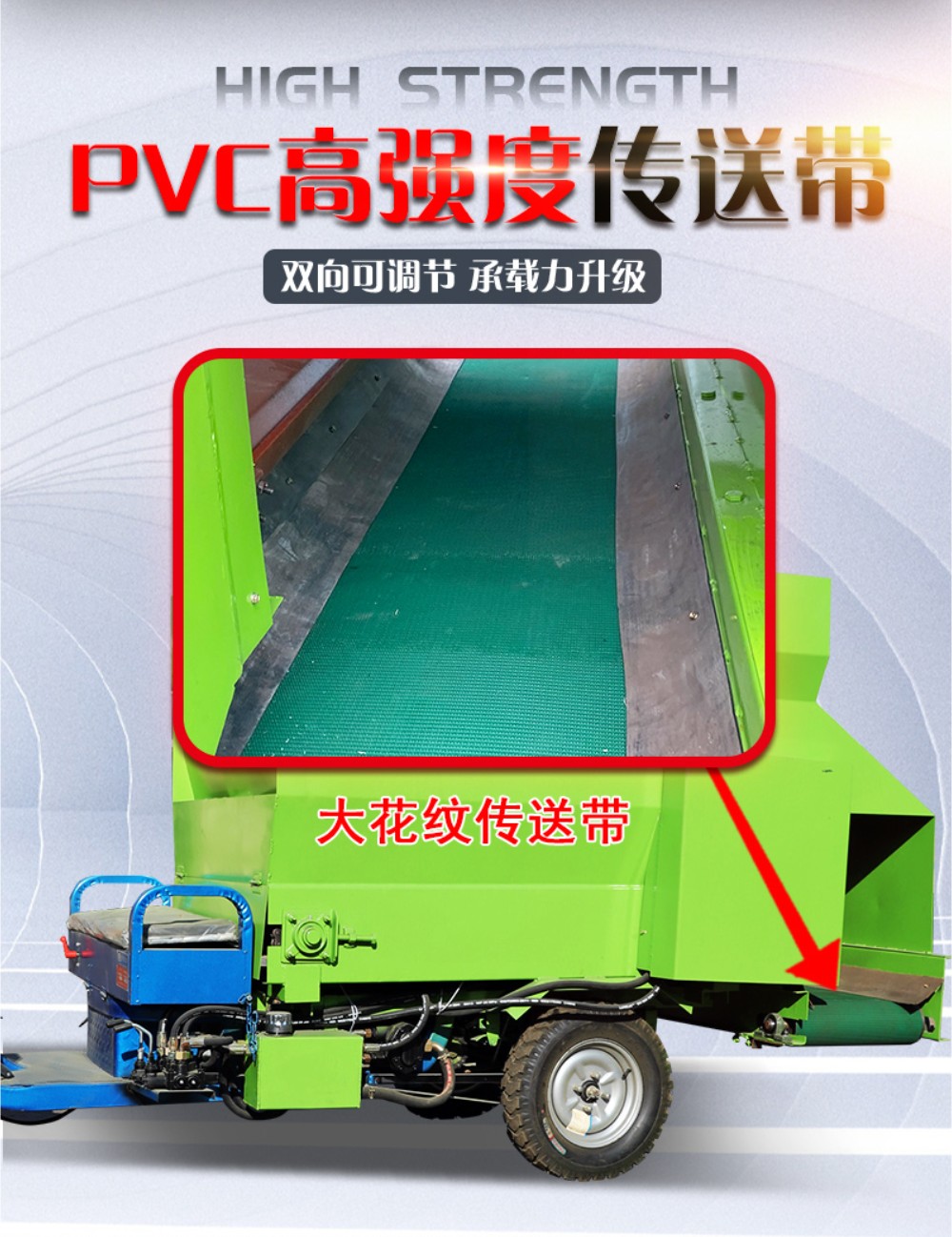 Sheep yard left and right discharge spreaders for feeding cattle and sheep. The self-propelled grass spreader can flexibly turn to an automatic feeding truck