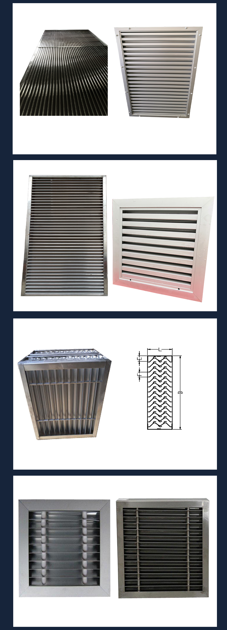 Ultra thick waterproof and rainproof zinc steel louvers, ventilation, embedded louvers, fixed external wall bridge cutoff aluminum windows