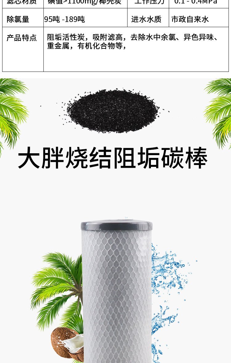 Scale Inhibition and Softening Whole House Household Purification 10 inch and 20 inch Fat Composite Activated Carbon for Removing Odor Filter Element