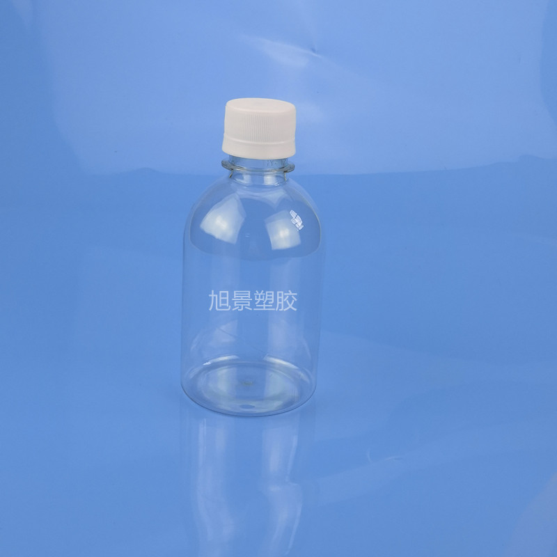 250ML-PET small mouth round bottle with white transparent cap, caliber 22MM, height 131MM, diameter 64MM