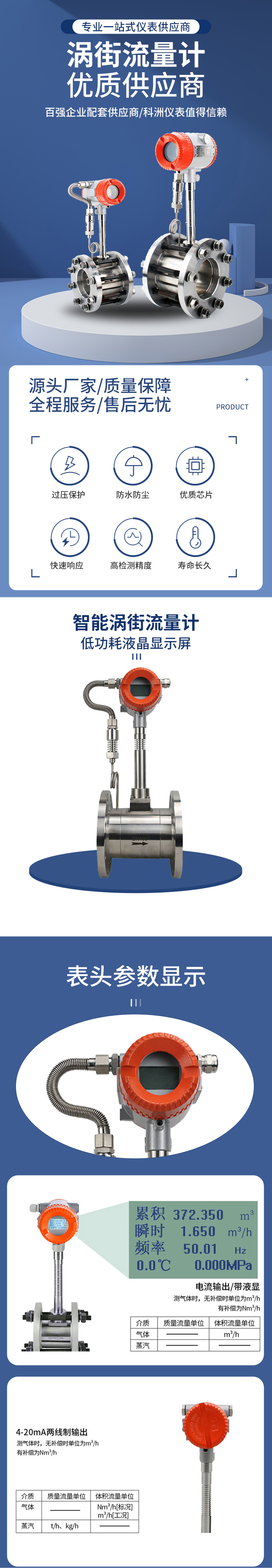 Intelligent vortex flowmeter steam meter natural gas nitrogen biogas compressed air thermal oil liquid meter