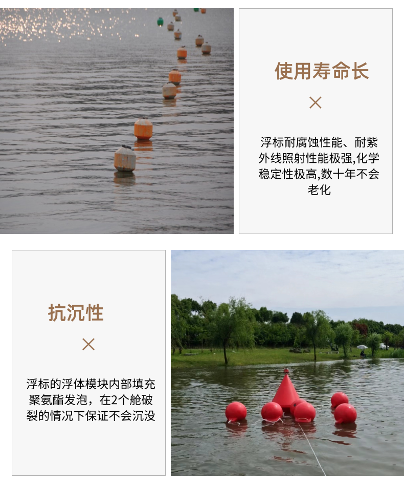 River, lake, and sea mooring buoys made of plastic material and processed with plastic float