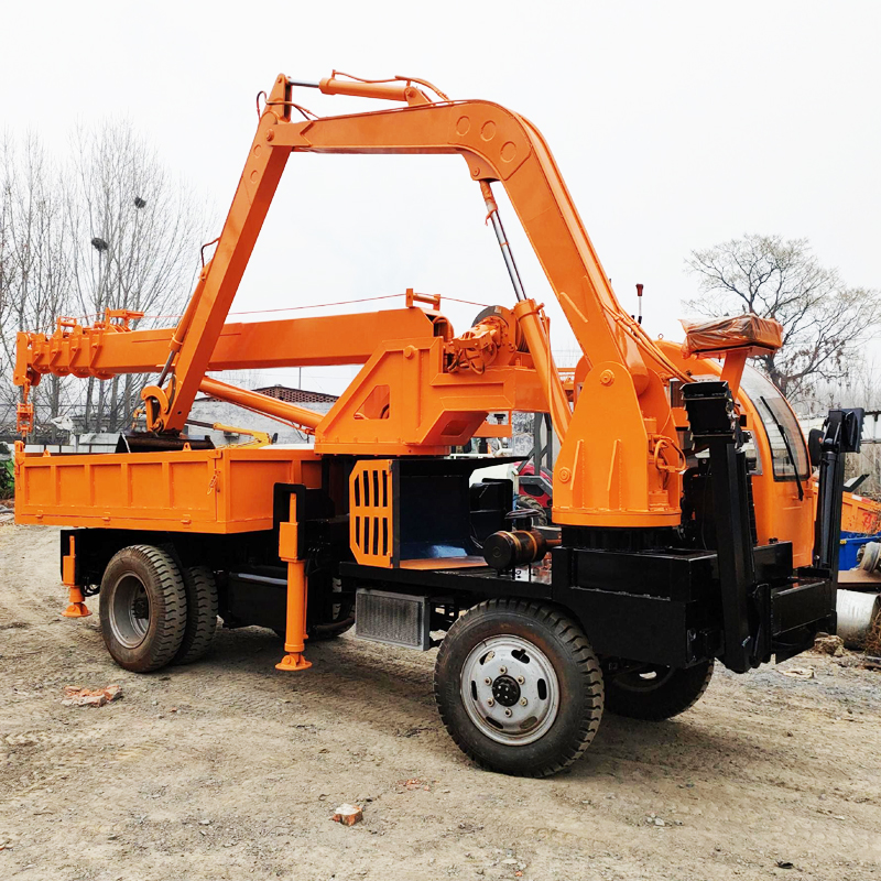 Four different types of lifting and grabbing integrated machine, agricultural four-wheel drive garden self dumping and transportation, one machine, multi-purpose flexible wood grabbing and steel grabbing machine