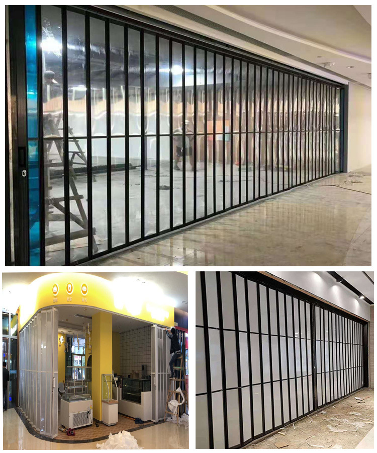 Crystal folding door, car beauty shop, shopping mall, aluminum alloy curved sliding lateral sliding door, acrylic PVC door