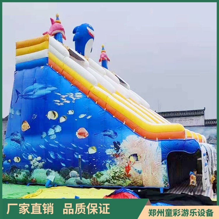 Tongcai Inflatable Shark Slide Water World Challenge Large Inflatable Toy Plaza Amusement Trampoline