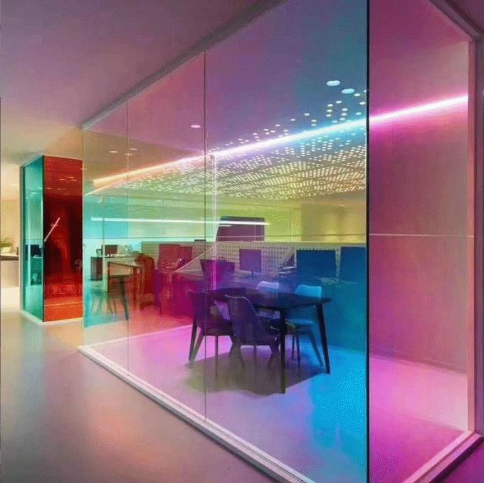 Colorful glass color change, dazzling color glass, laminated curtain wall glass, gradient glass, deep carving, wired art glass