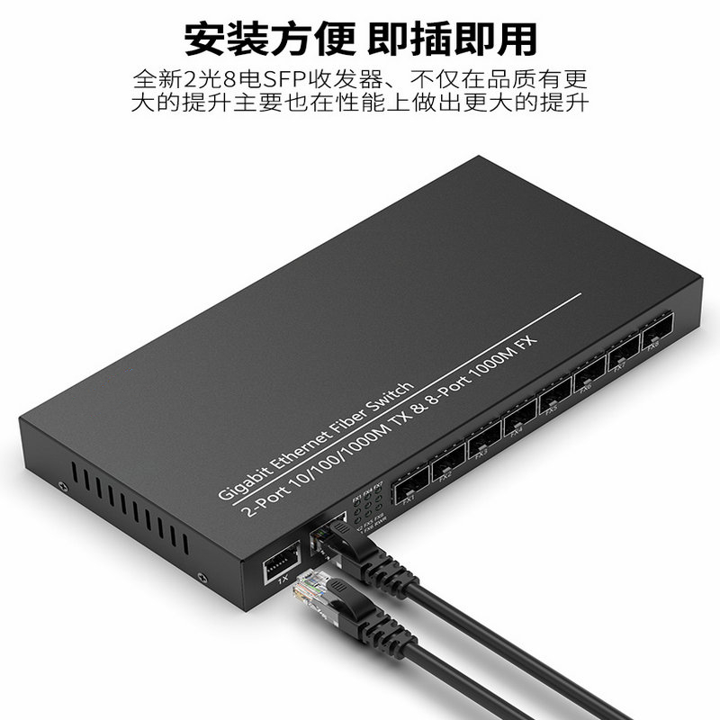 Eight optical and two electrical gigabit fiber optic transceivers, eight optical and two electrical SFP converging optical switches, photoelectric converters