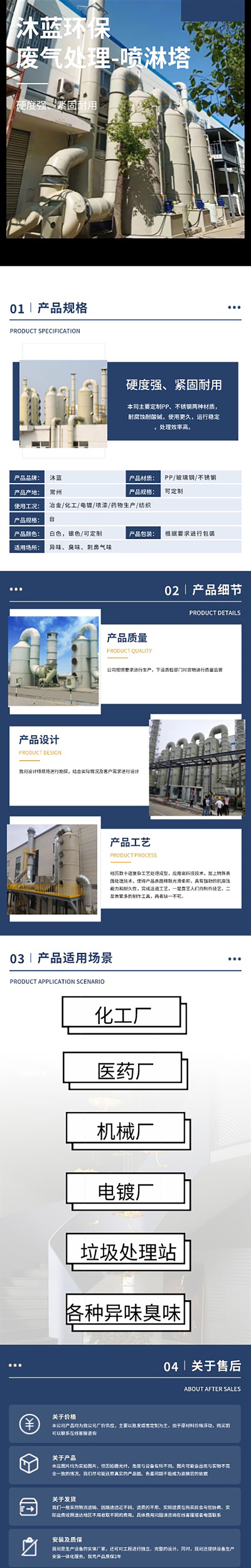 Waste gas treatment equipment, washing and desulfurization device, high-temperature and anti-corrosion PP spray tower