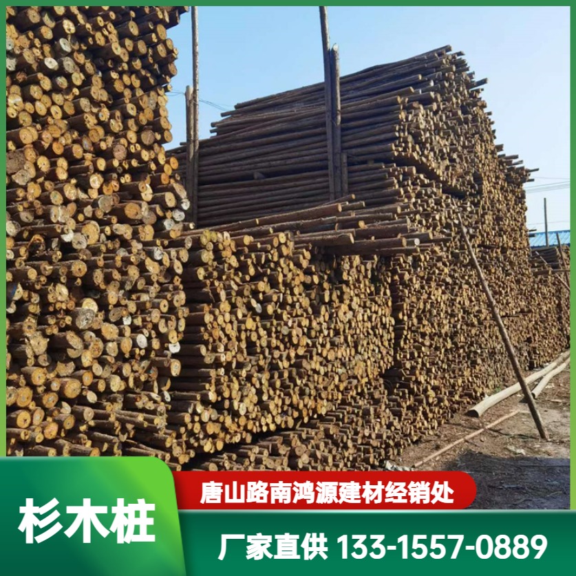 Cunninghamia lanceolata pile, pine pile, riverway piling, wooden slope protection, flood prevention and reinforcement, green support pole, water conservancy project, Hongyuan Building Materials