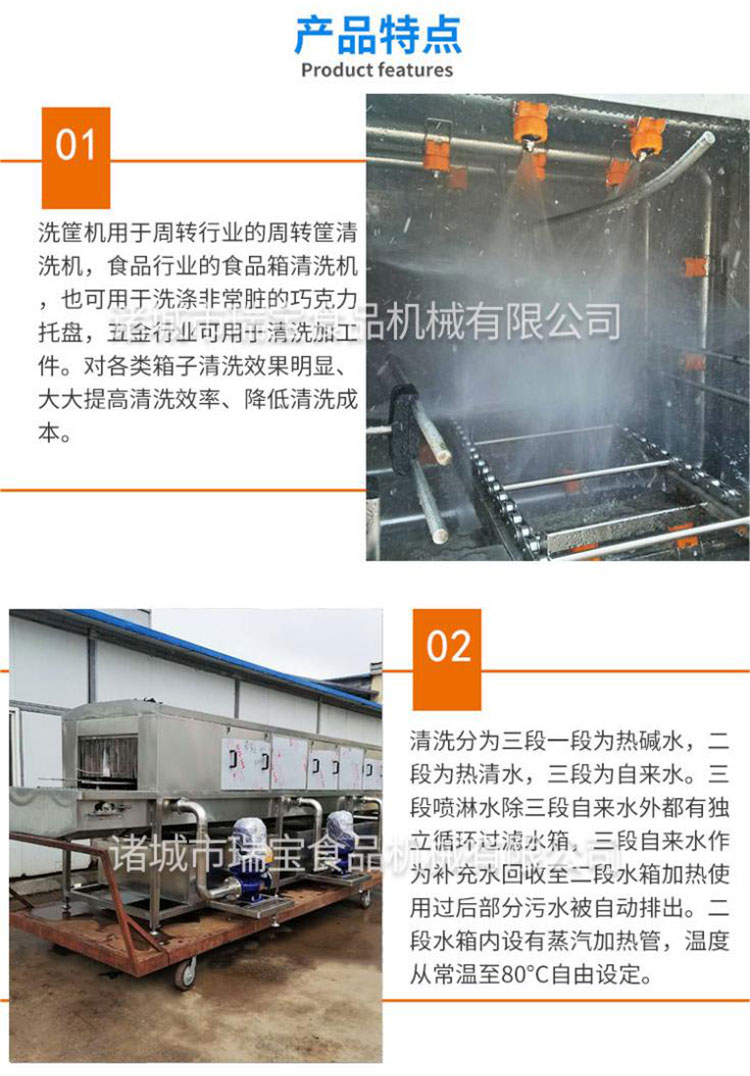 Continuous basket washing machine, turnover basket cleaning machine, high-pressure spray degreasing, meat skewer basket cleaning machine