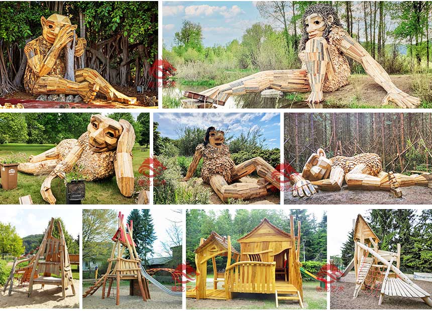 Wooden Plastic arts device customized waterproof large log climbing amusement equipment non power park production