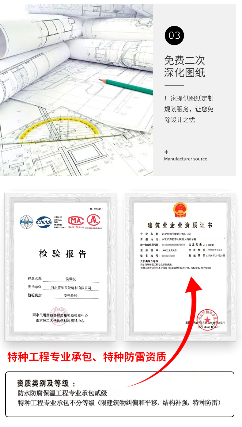 Formal Test Report on 9.5mm Thick Fireproof Plate Strip for Explosion Proof Walls in Chemical Plants