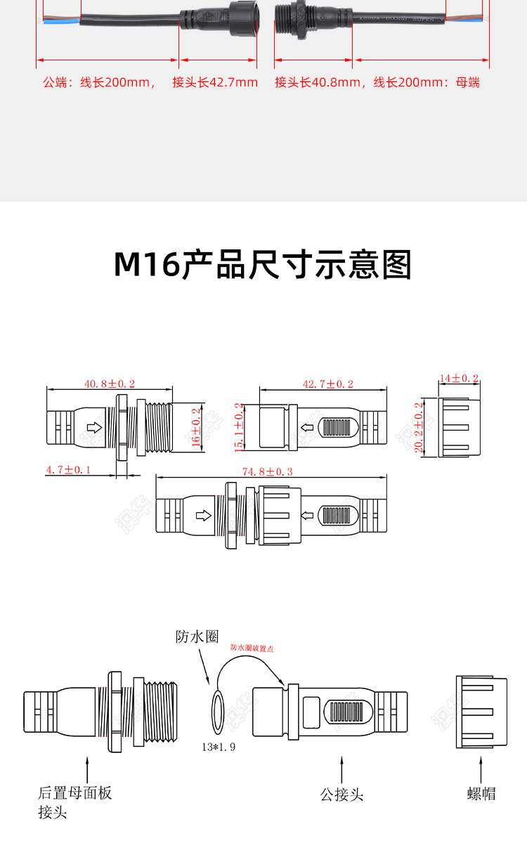 AHUA Aohua M23 flange panel aviation plug high-power male and female connecting wire 3-core IP65 waterproof joint