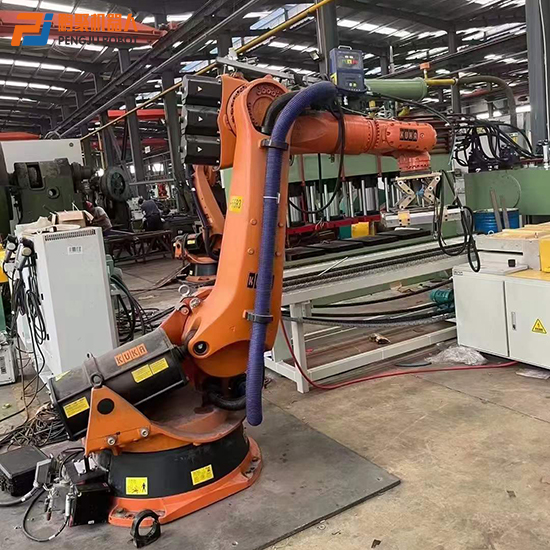 Car leaf spring robot with guide rail handling loading and unloading project Kuka robot KR240 arm extension 2700mm