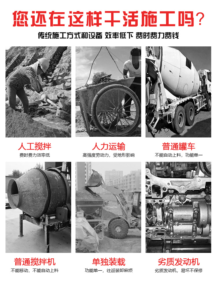 Concrete tank truck equipment, self mixing dry and wet materials, cement mixer, mixing transport vehicle