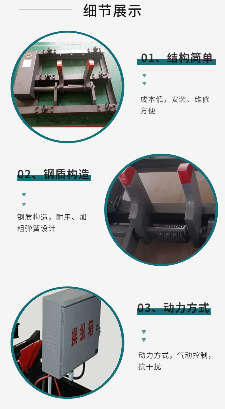 The structure of the pneumatic horizontal gate device for preventing the self sliding of mining cars in coal supply mine is simple