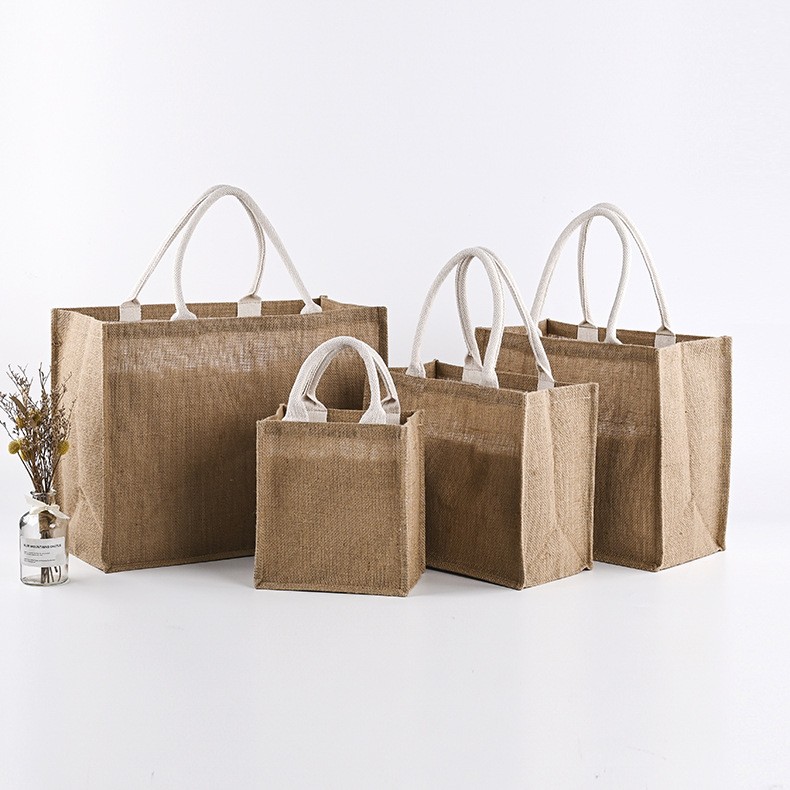 Kaisen Hemp Bag Customization Handheld Laminated Jute Shopping Bag Wholesale Customization Printing