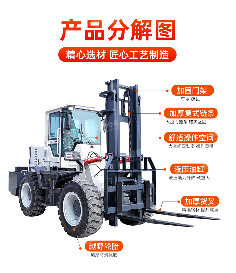 Thickened gantry four-wheel off-road forklift with clamp internal combustion Cart site hydraulic loading and unloading truck