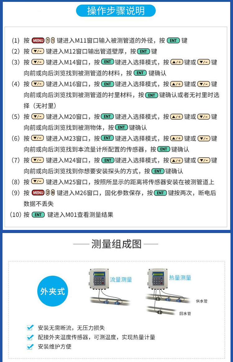 Gold standard instrument, handheld intelligent battery powered, externally mounted mining time difference method, sewage ultrasonic flowmeter, fire protection